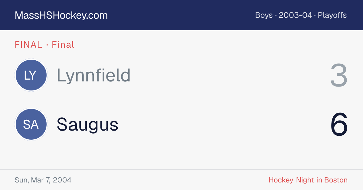 Lynnfield at Saugus score card