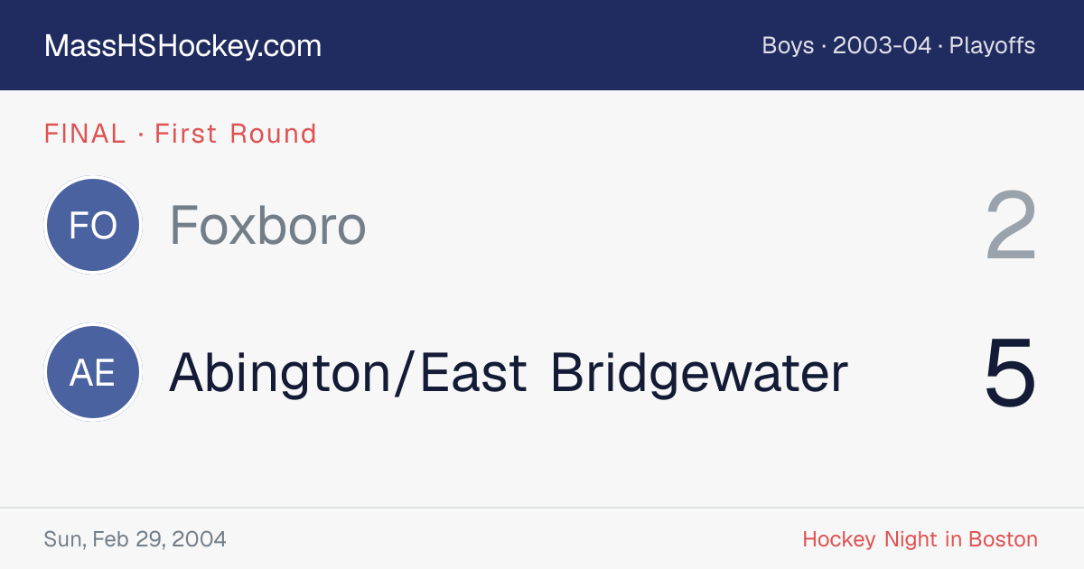 Foxboro at Abington/East Bridgewater score card