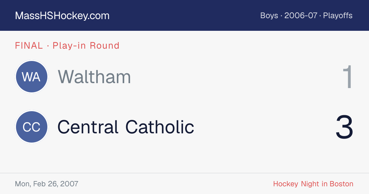 Waltham at Central Catholic score card