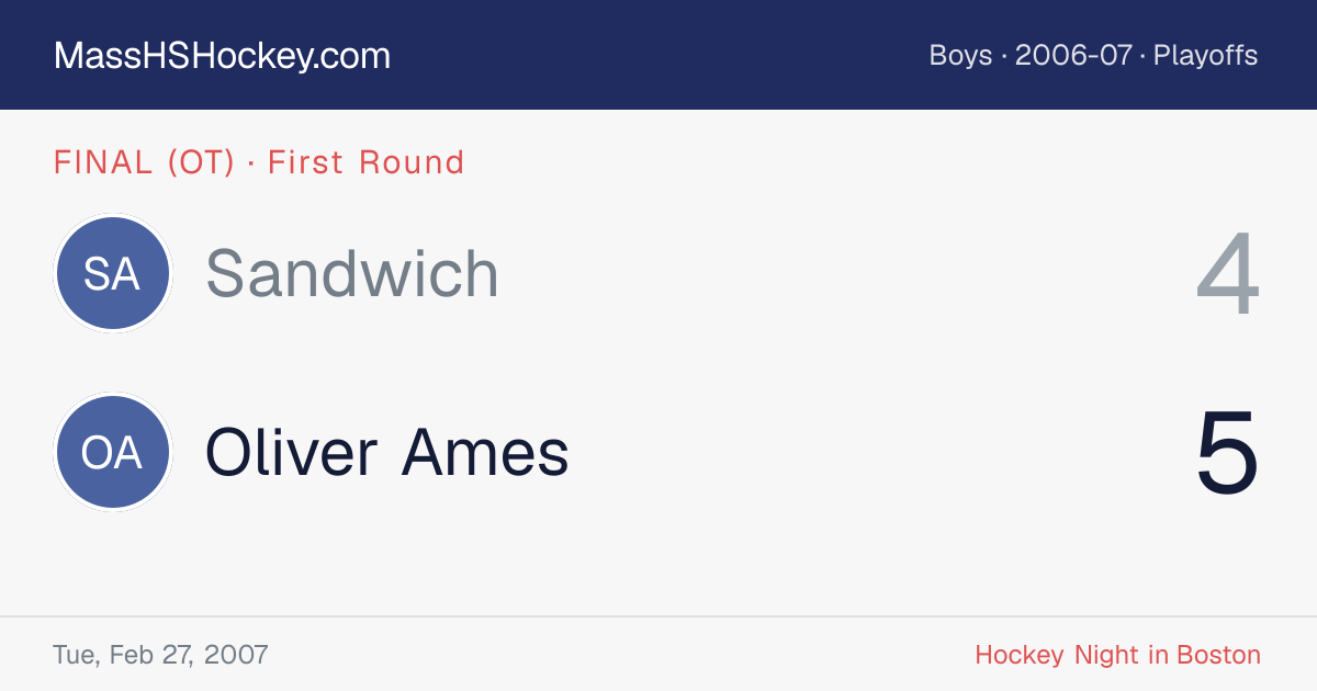 Sandwich at Oliver Ames score card