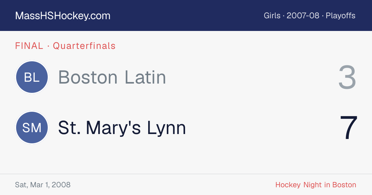 Boston Latin at St. Mary's Lynn score card