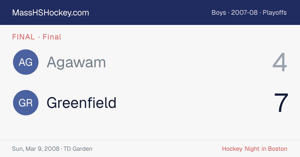 Agawam at Greenfield score card