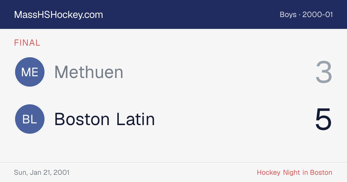 Methuen at Boston Latin score card