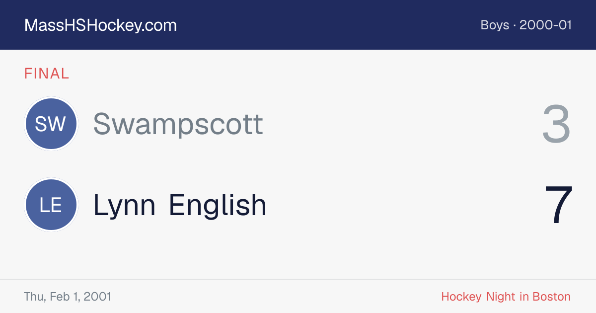 Swampscott at Lynn English score card