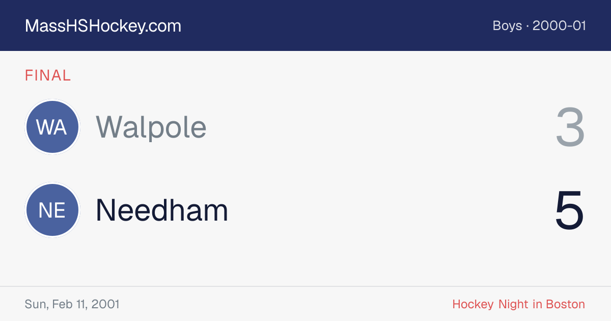 Walpole at Needham score card