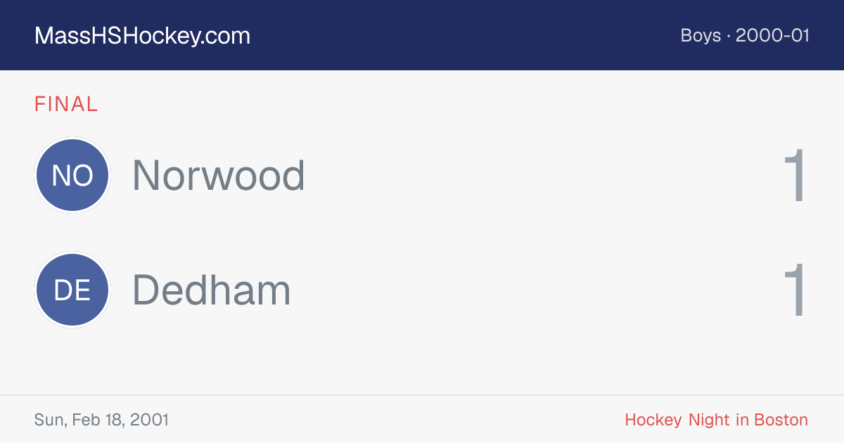Norwood at Dedham score card