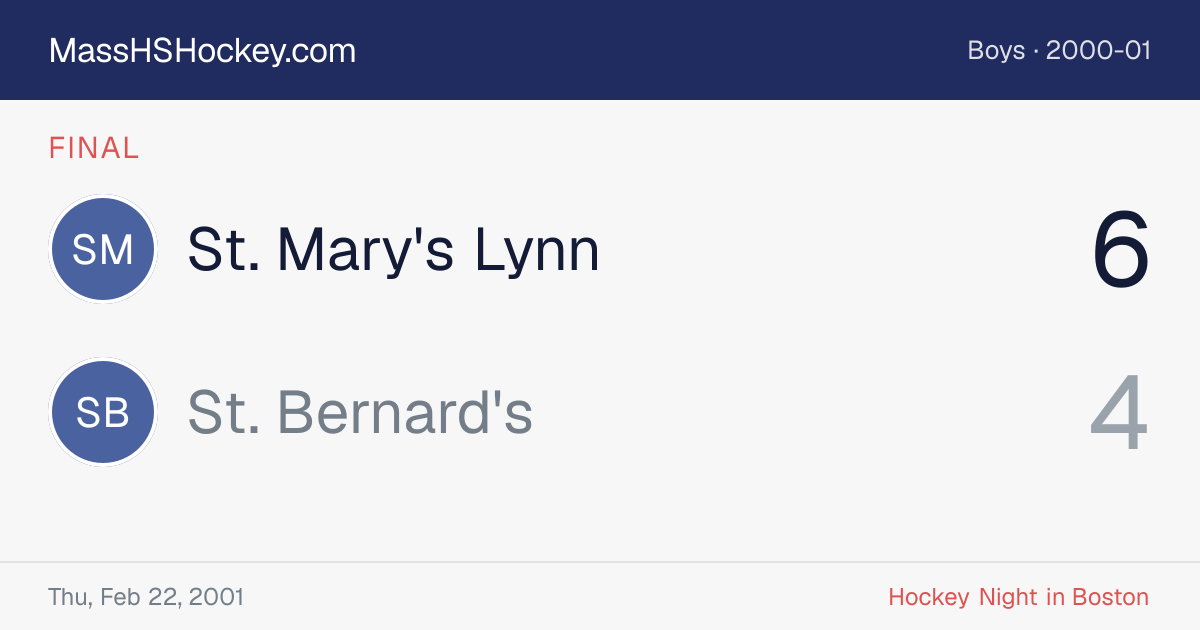 St. Mary's Lynn at St. Bernard's score card