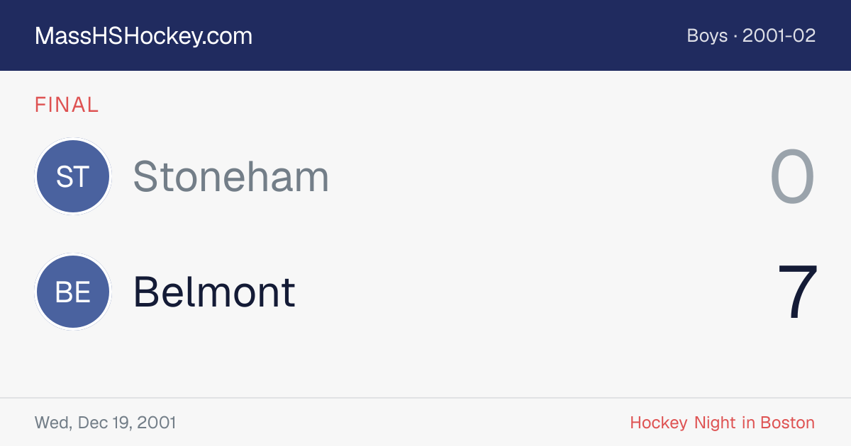 Stoneham at Belmont score card