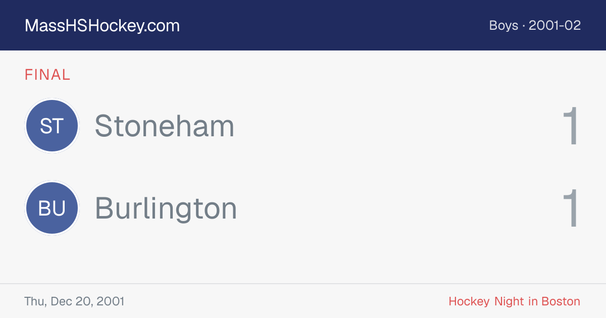 Stoneham at Burlington score card