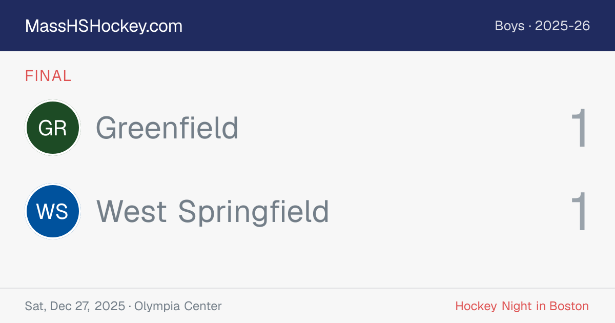 Greenfield at West Springfield score card