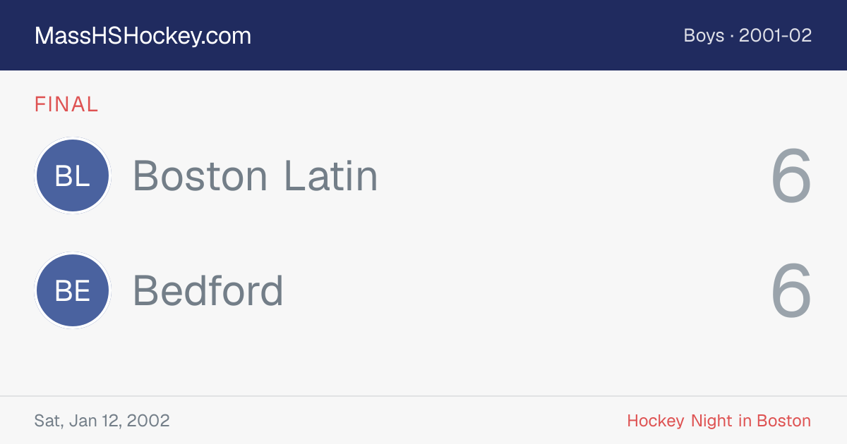 Boston Latin at Bedford score card