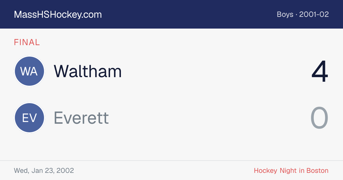 Waltham at Everett score card