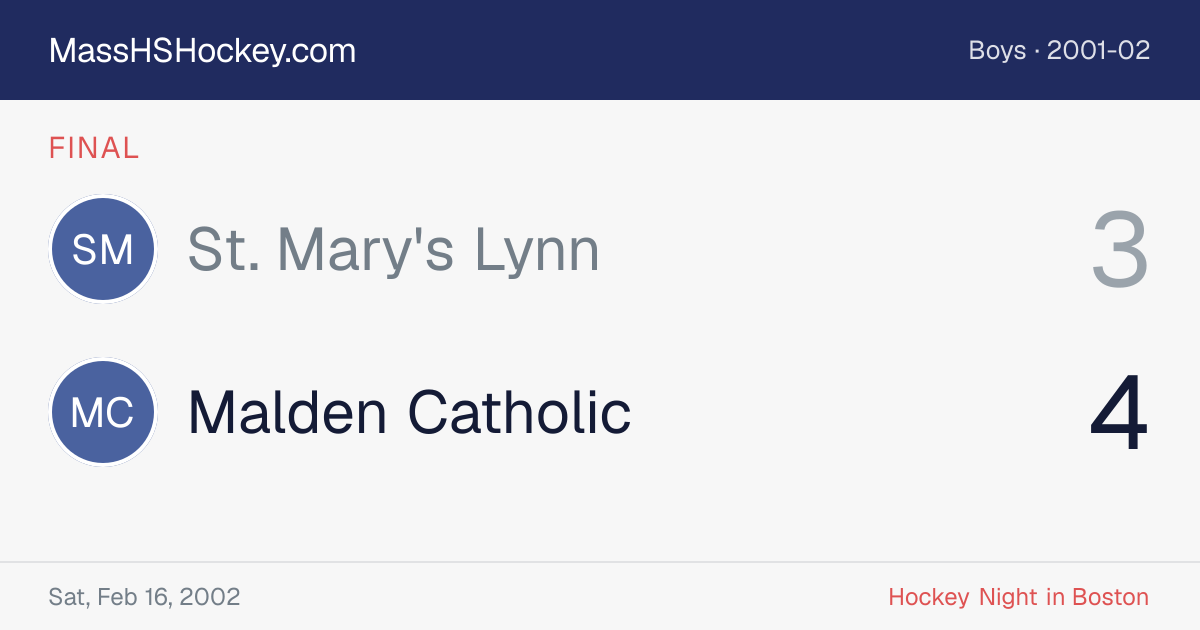 St. Mary's Lynn at Malden Catholic score card