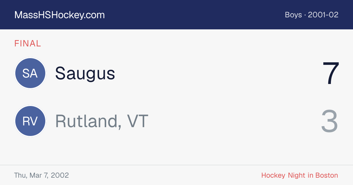 Saugus at Rutland, VT score card