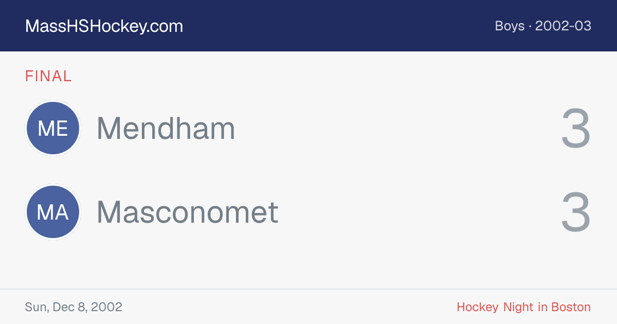 Mendham at Masconomet score card