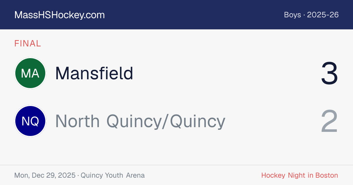 Mansfield at North Quincy/Quincy score card