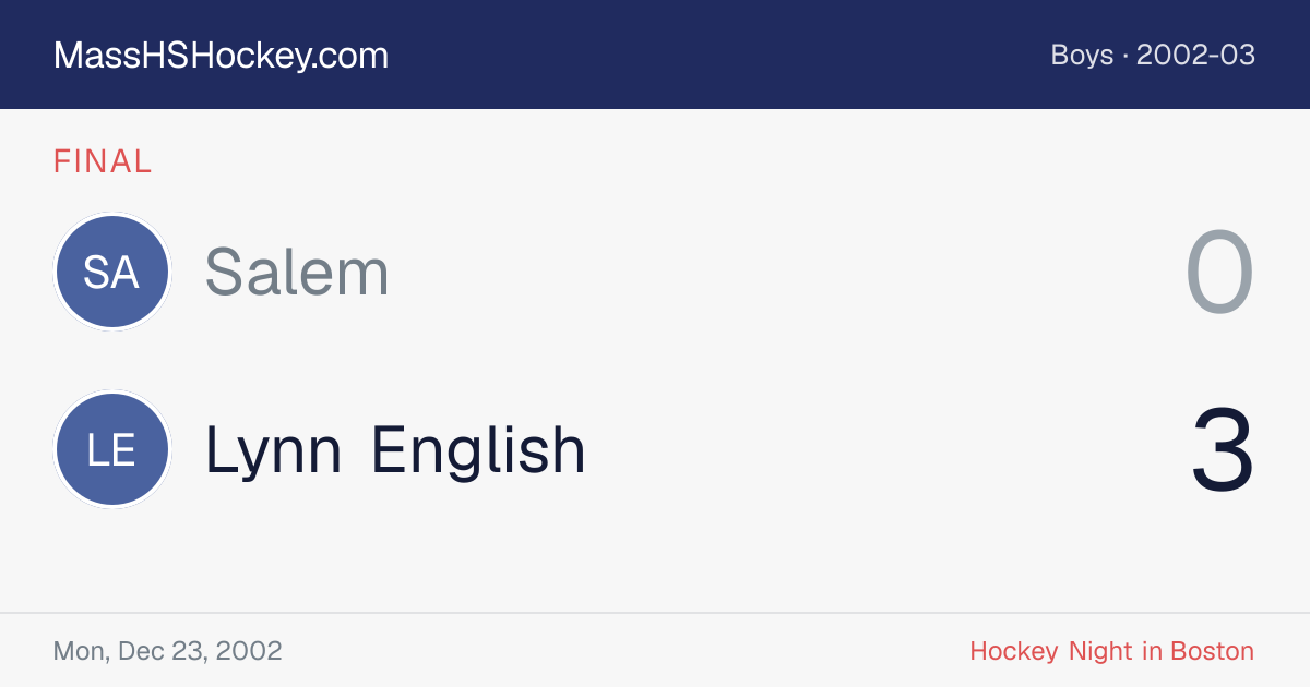 Salem at Lynn English score card