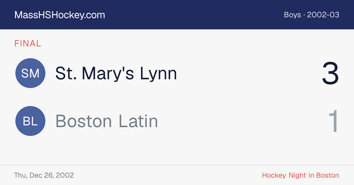 St. Mary's Lynn at Boston Latin score card