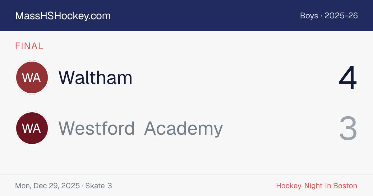 Waltham at Westford Academy score card