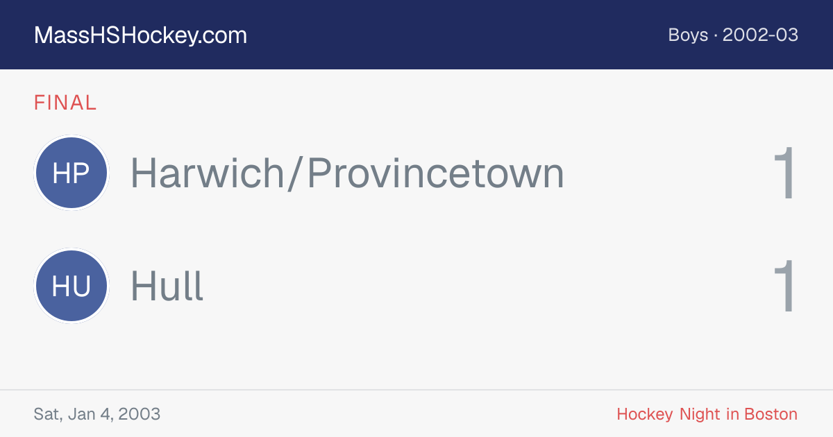 Harwich/Provincetown at Hull score card
