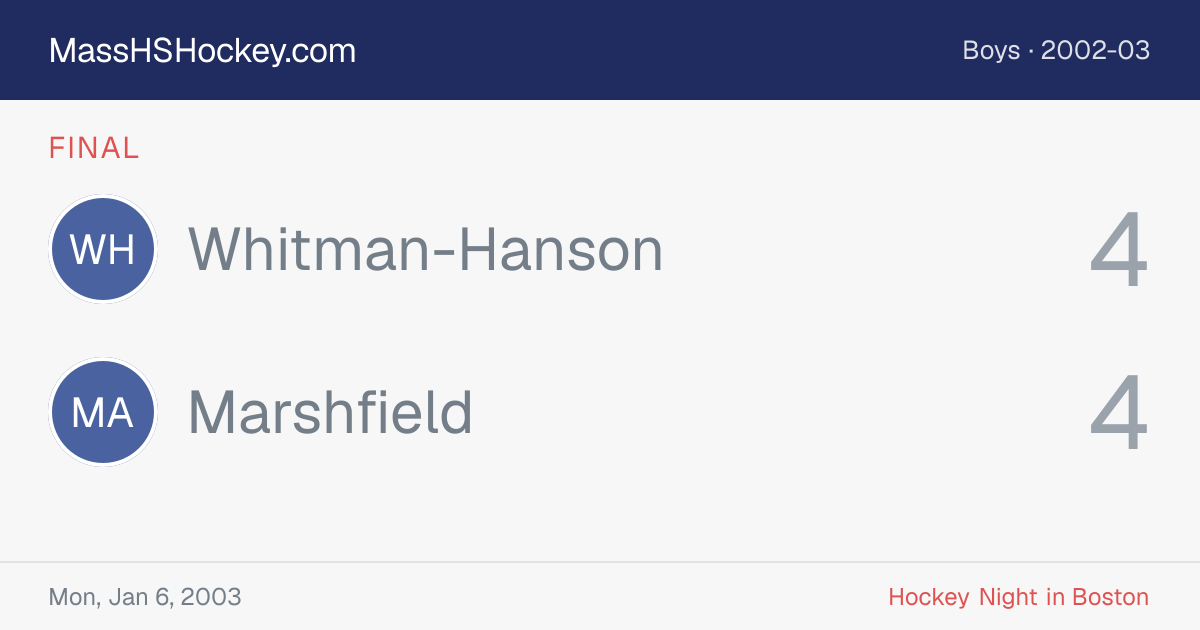 Whitman-Hanson at Marshfield score card