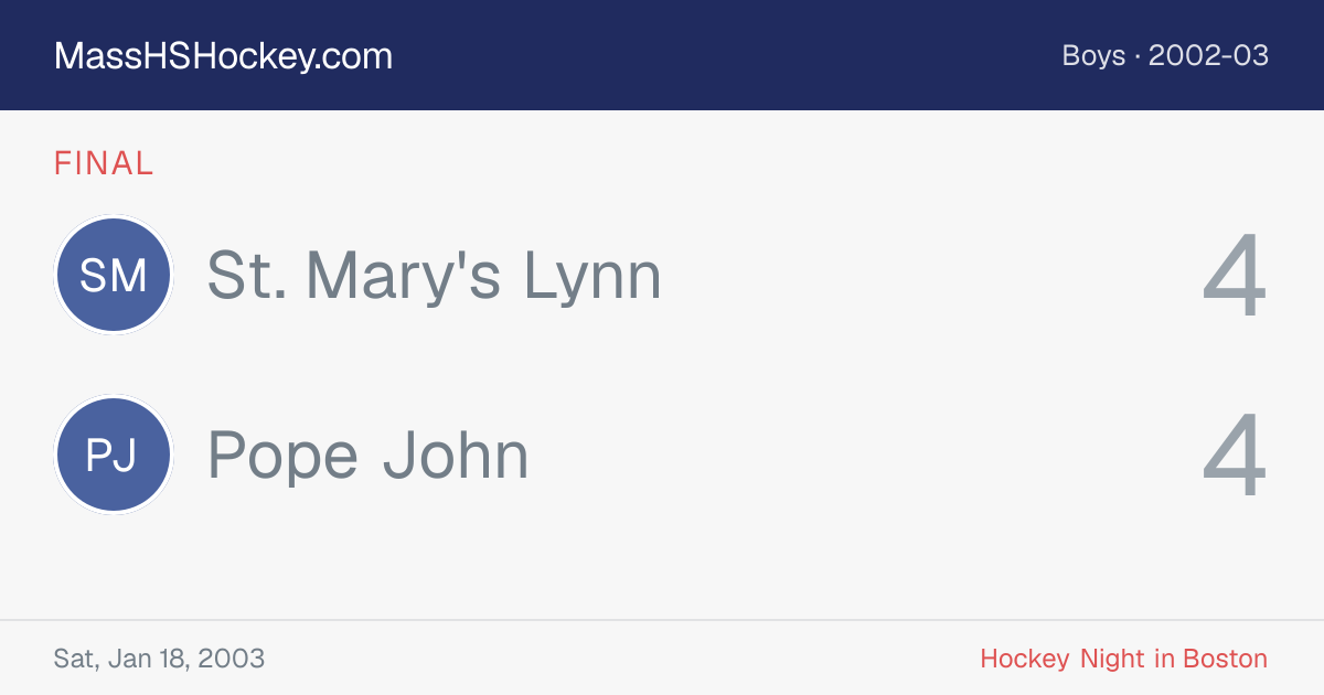 St. Mary's Lynn at Pope John score card