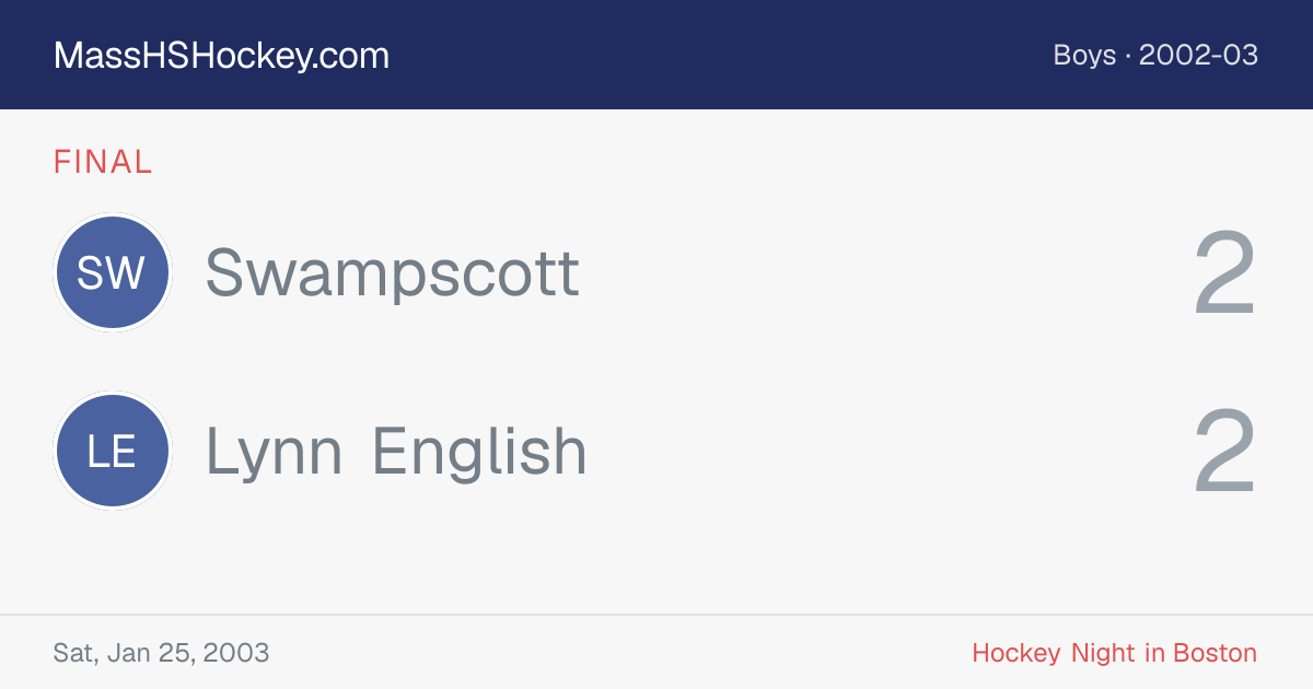 Swampscott at Lynn English score card