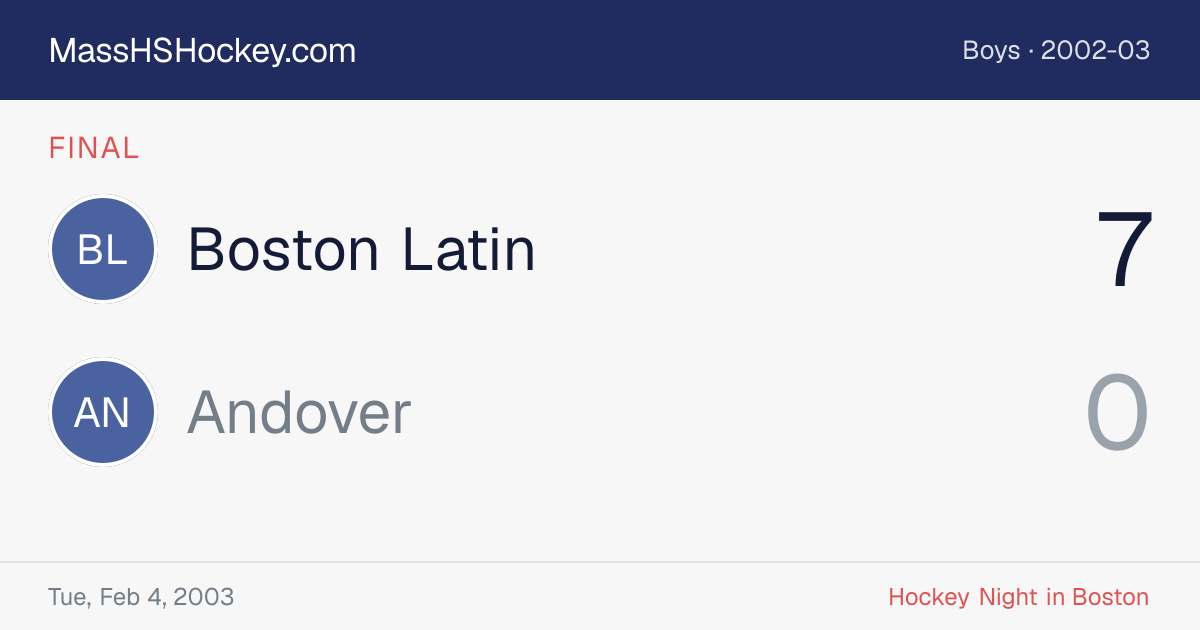 Boston Latin at Andover score card