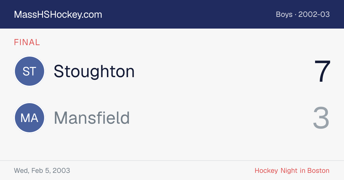 Stoughton at Mansfield score card