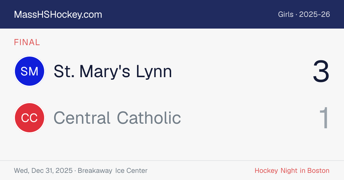 St. Mary's Lynn at Central Catholic score card