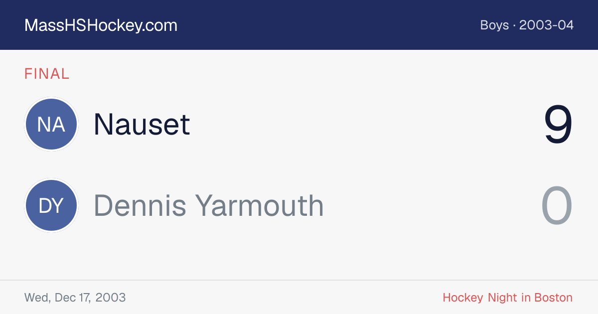 Nauset at Dennis Yarmouth score card