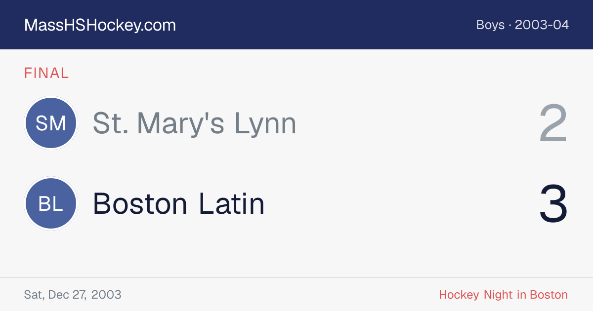 St. Mary's Lynn at Boston Latin score card