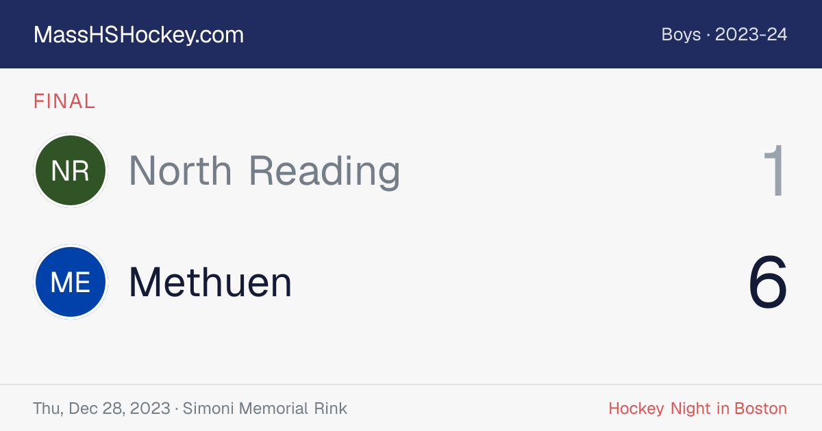 North Reading at Methuen score card