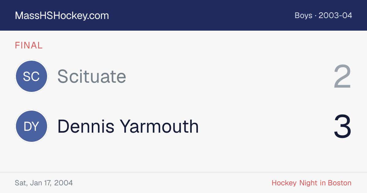 Scituate at Dennis Yarmouth score card