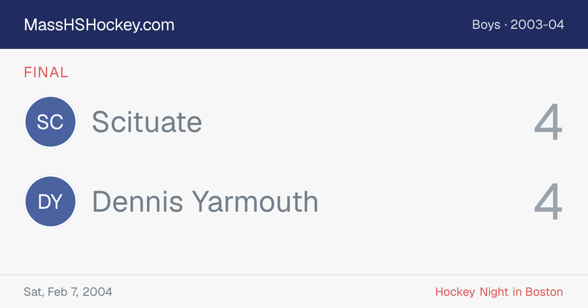 Scituate at Dennis Yarmouth score card