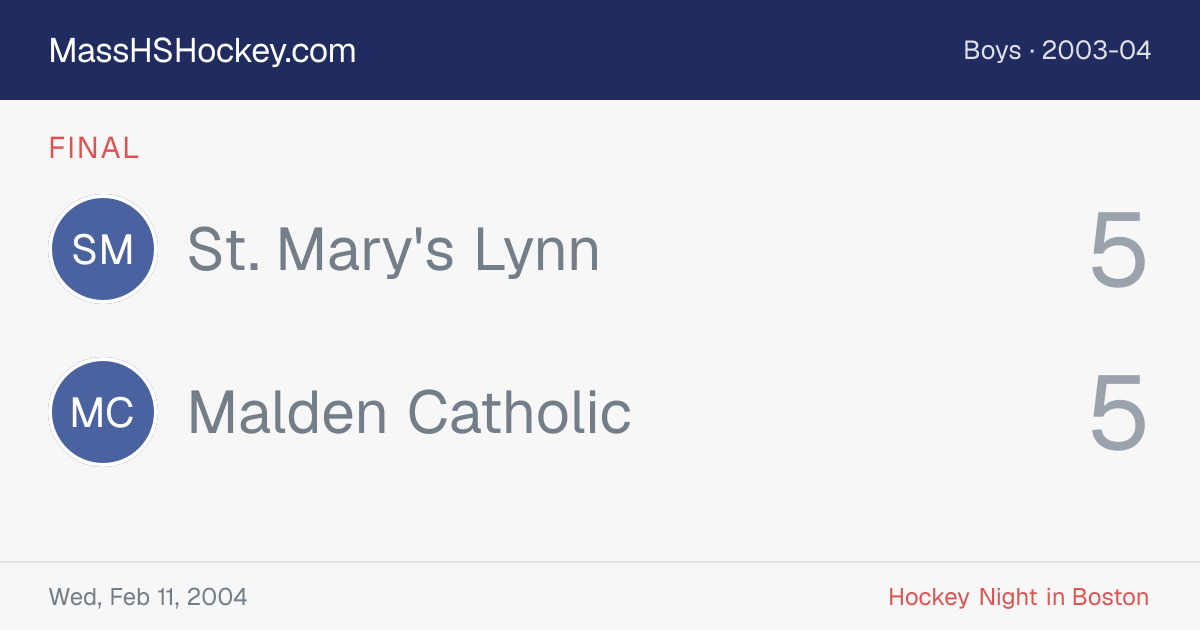 St. Mary's Lynn at Malden Catholic score card