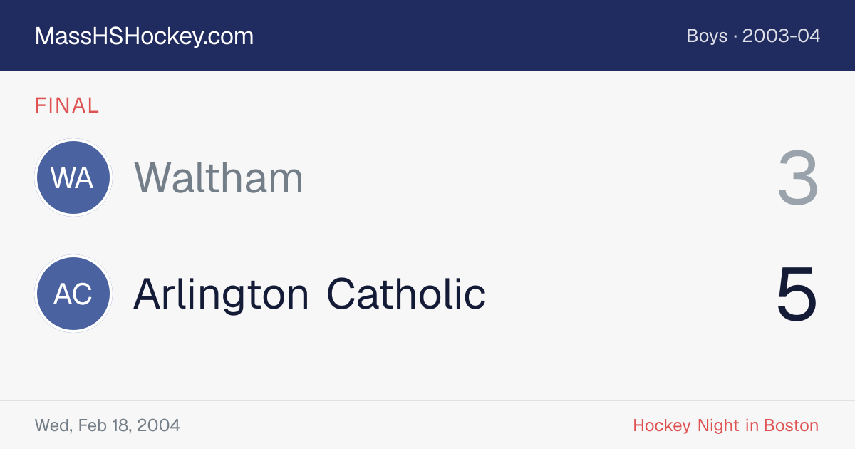 Waltham at Arlington Catholic score card