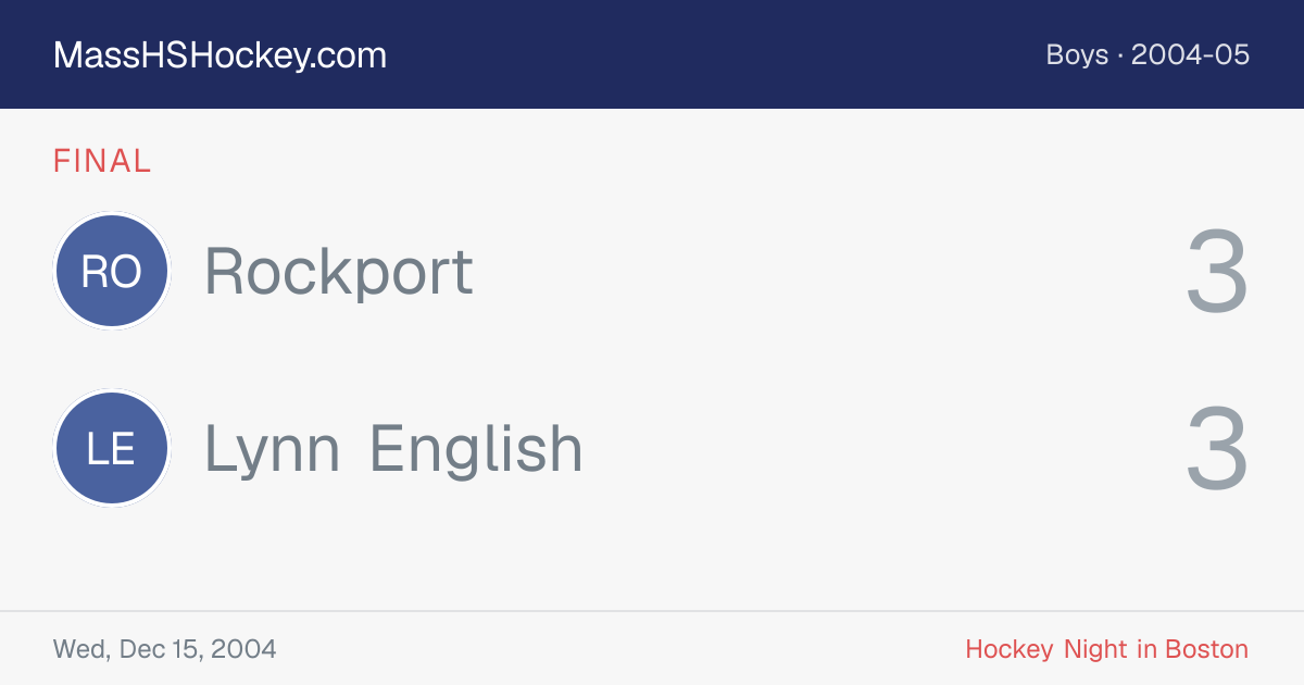 Rockport at Lynn English score card