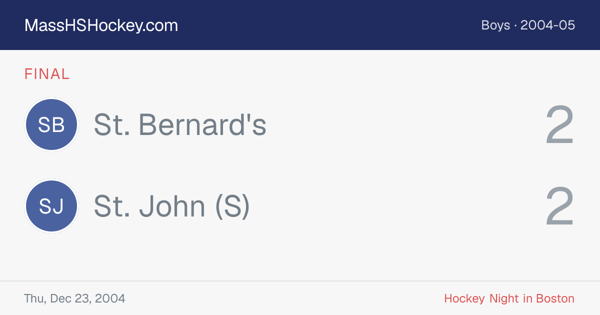 St. Bernard's at St. John (S) score card