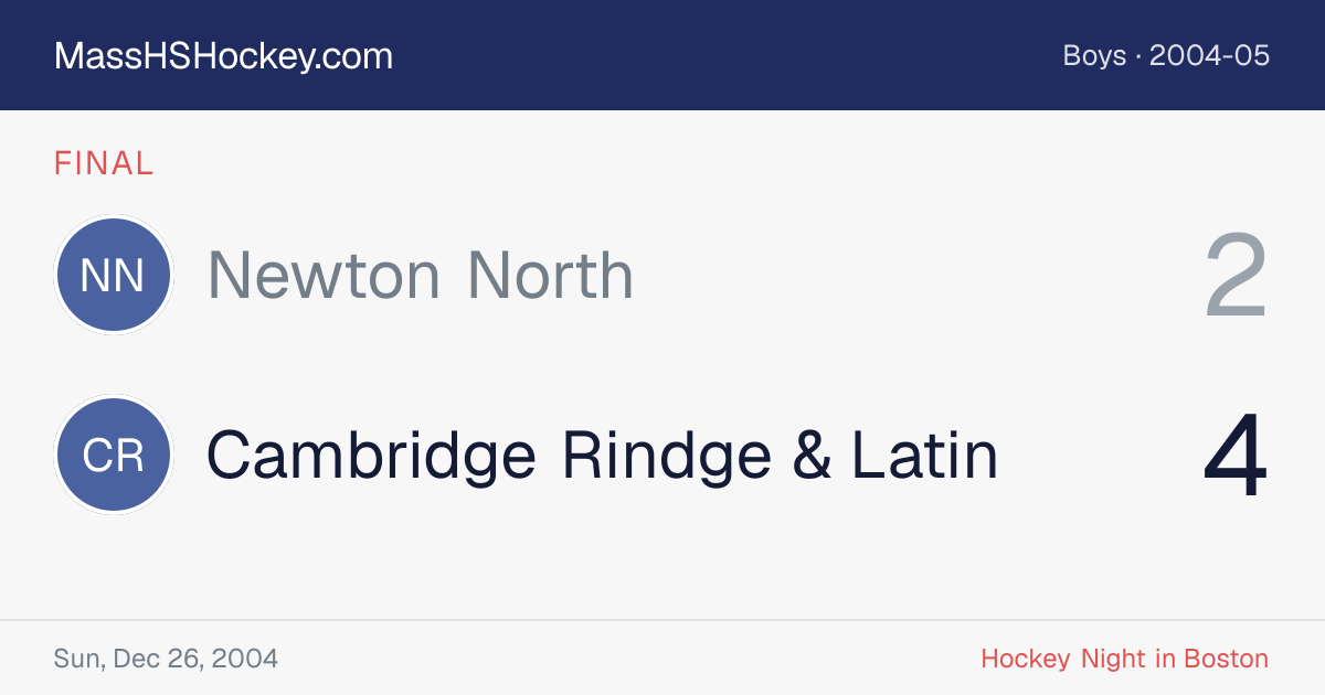 Newton North at Cambridge Rindge & Latin score card