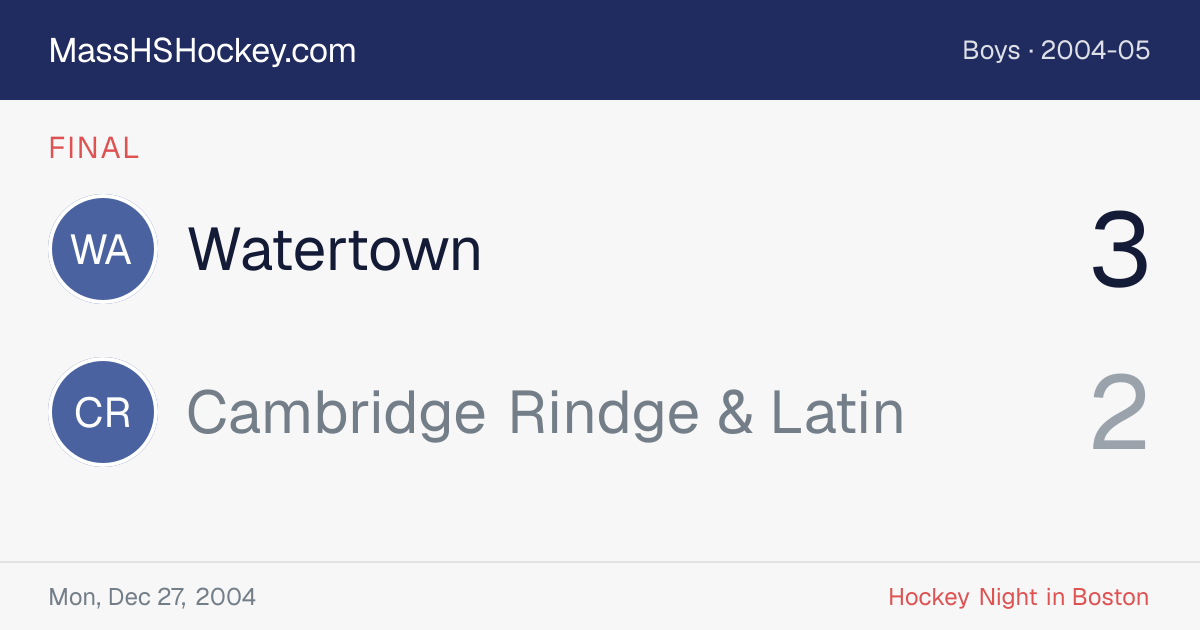 Watertown at Cambridge Rindge & Latin score card