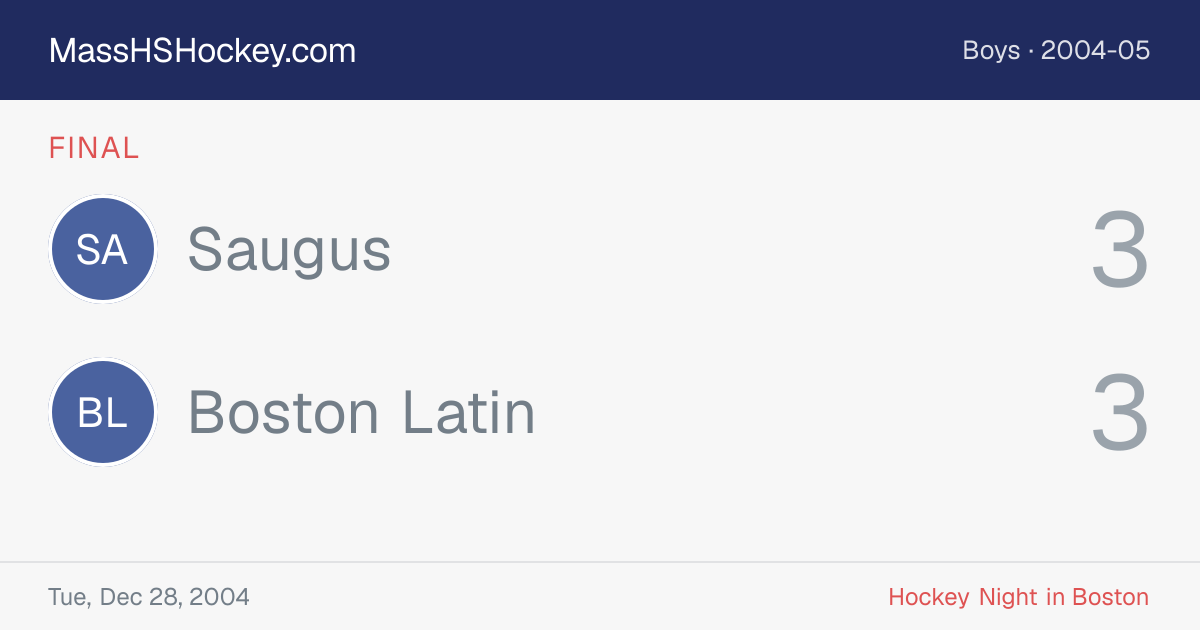 Saugus at Boston Latin score card