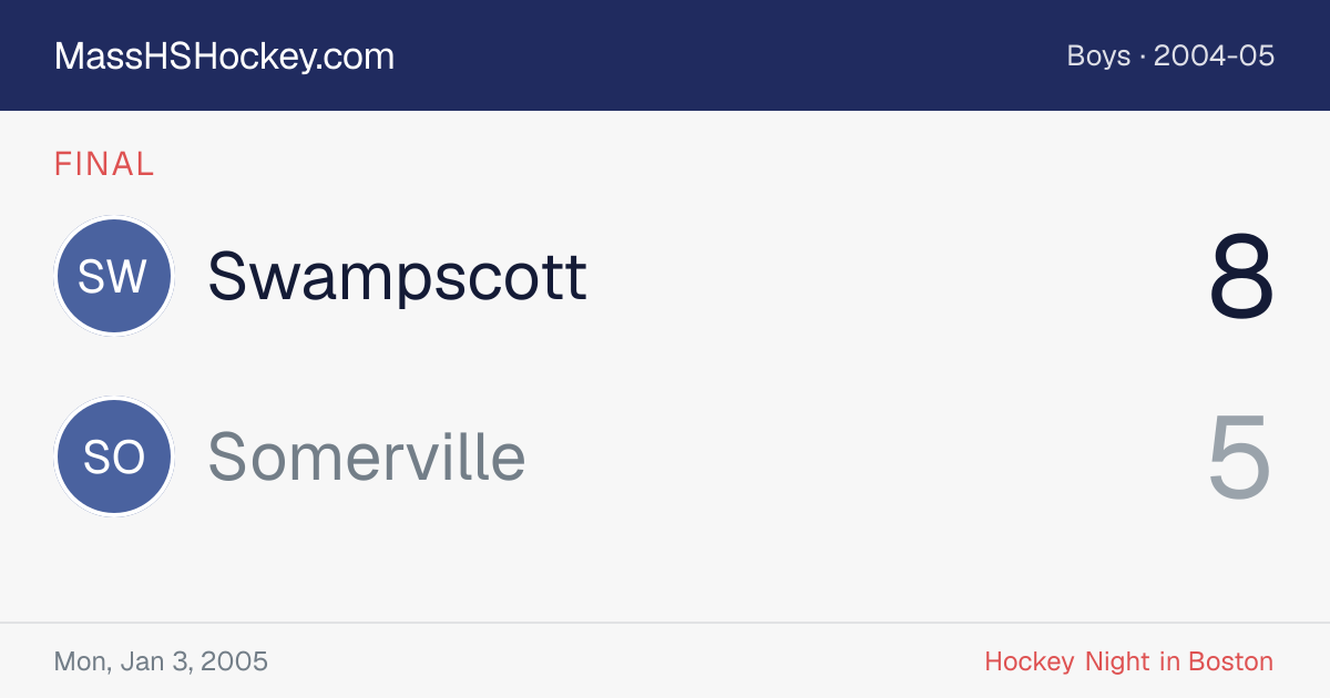 Swampscott at Somerville score card