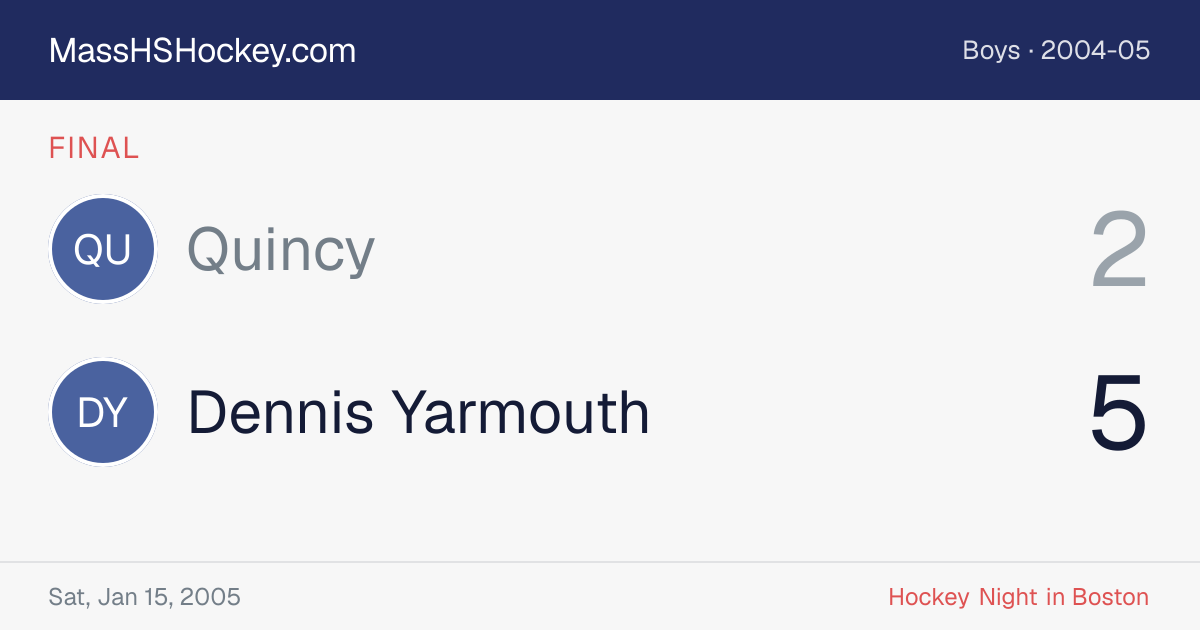 Quincy at Dennis Yarmouth score card