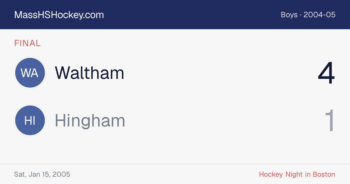 Waltham at Hingham score card