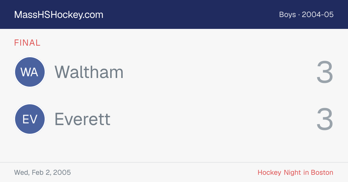 Waltham at Everett score card