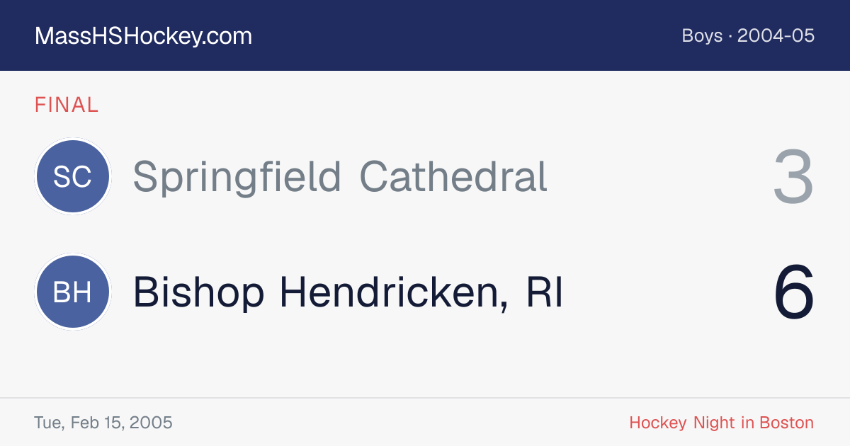 Springfield Cathedral at Bishop Hendricken, RI score card