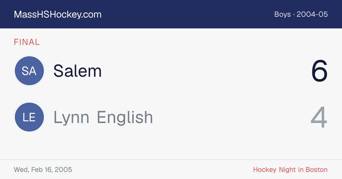 Salem at Lynn English score card