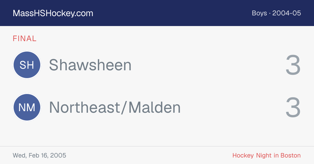 Shawsheen at Northeast/Malden score card