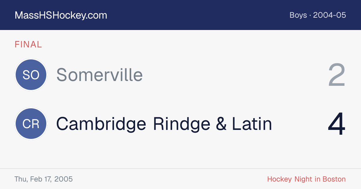 Somerville at Cambridge Rindge & Latin score card